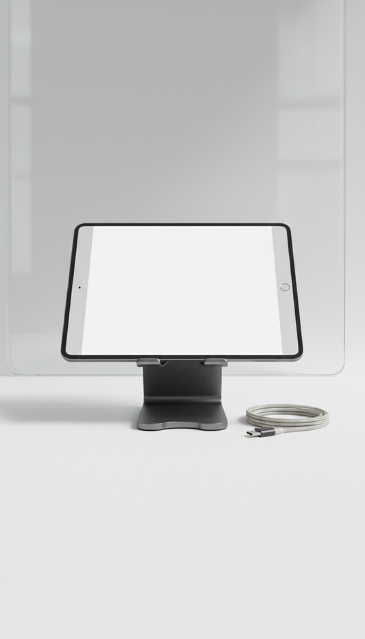 Magnetic phone stand, Three-quarter angle product shots at desk height—emphasizing form factor and material quality...